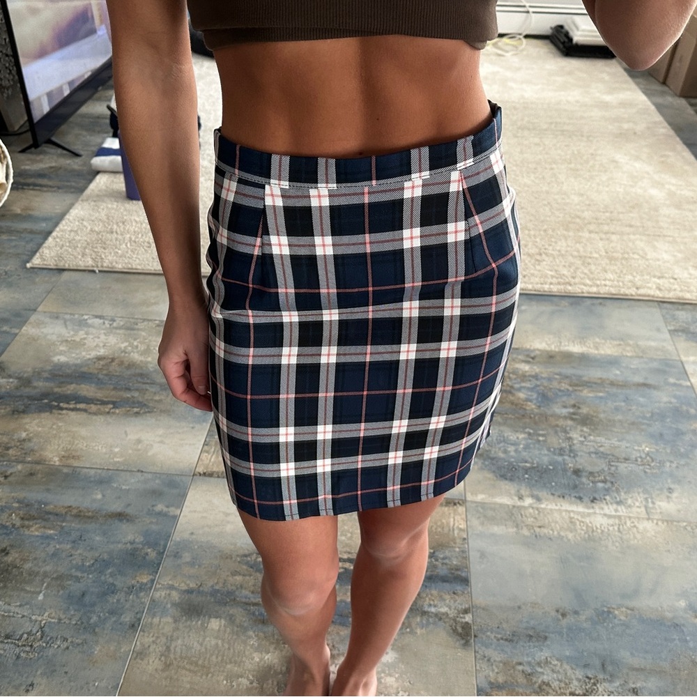 NWT Nasty Gal Bold Check Mini Skirt Navy